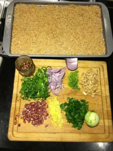 Ingredients for Laotian crispy rice salad
